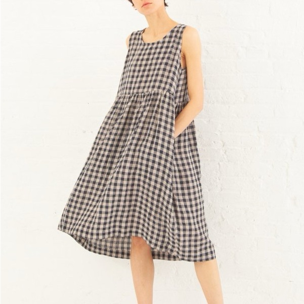 SOLD - do not buy - Ichi Antiquitès navy gingham linen check dress OS
